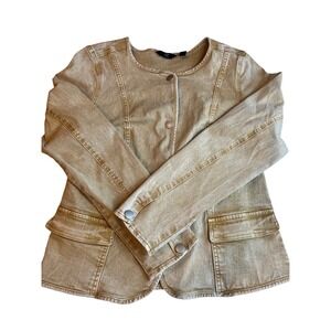 BY GIULIANA Tan Washed Denim Collarless Button Front Jacket XS